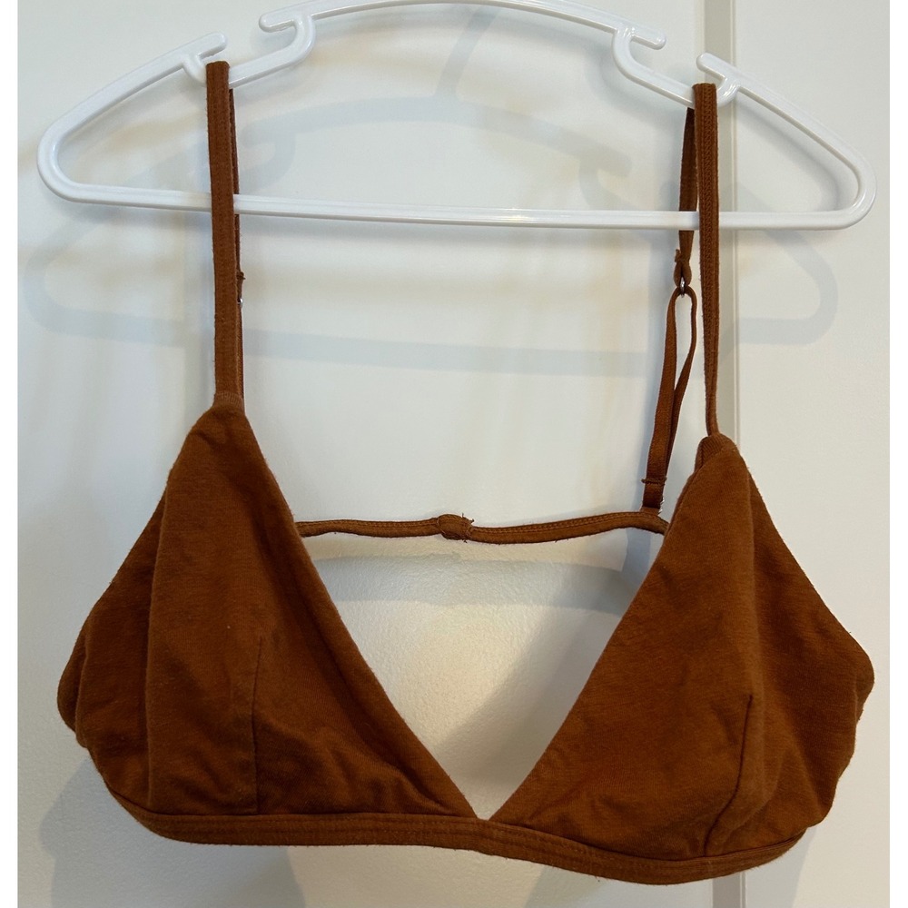 Coachella Brown Cotton Triangle Bralette Adjustable Straps Minimalist S Festival